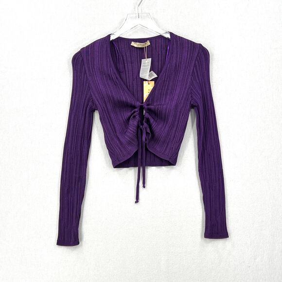 PAOLA BERNARDI Andressa Cropped Cardigan Medium Purple Sparkle Knit Long Sleeve - Picture 2 of 13